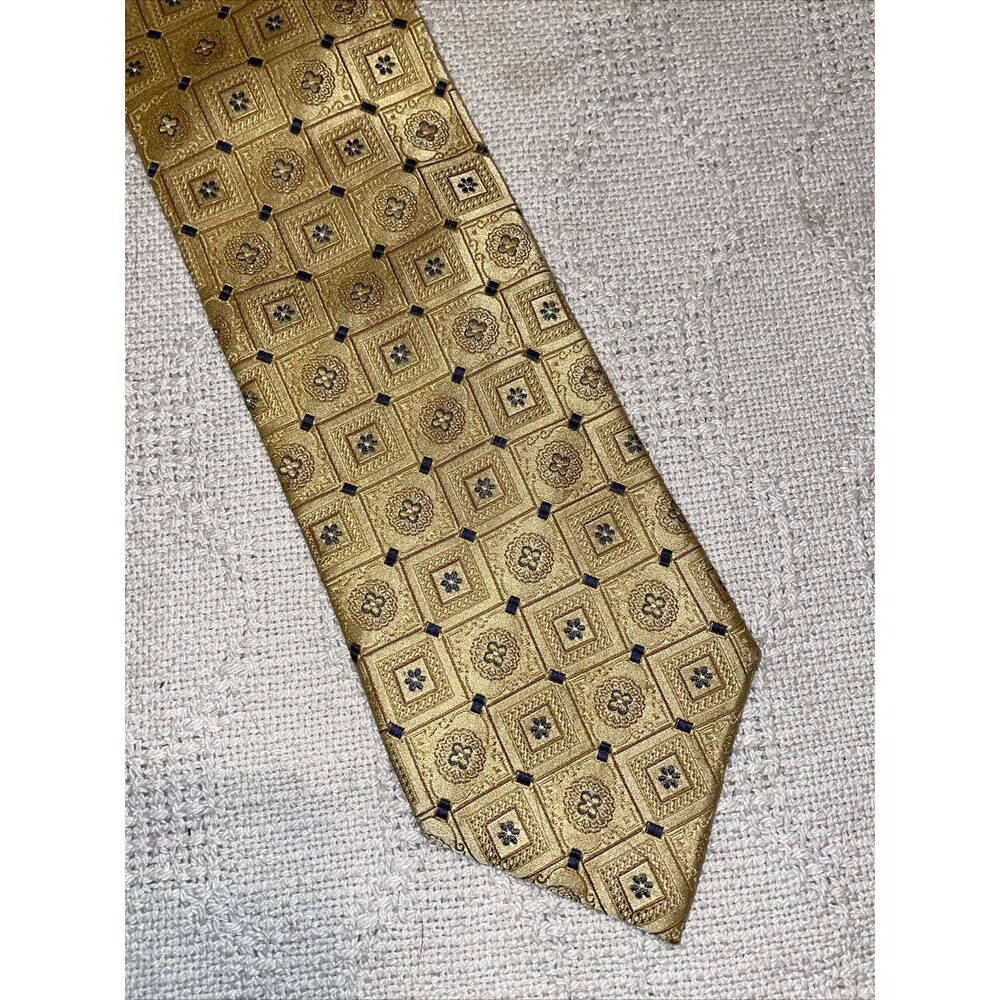 Ermenegildo Zegna Men’s Dress Tie Size 60” 3.5” Gold Geometric Business Formal